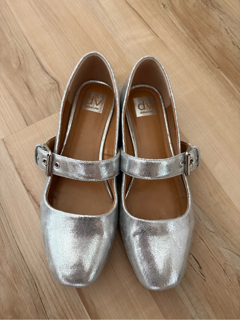 Dolce Vita Silver Metallic Mary Jane Flats with Buckle
